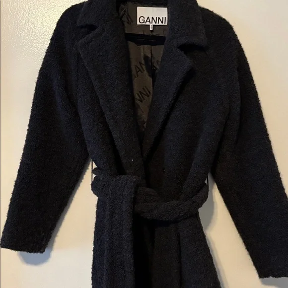 Ganni Black Wool-Blend Bouclé Coat - Picture 6 of 7